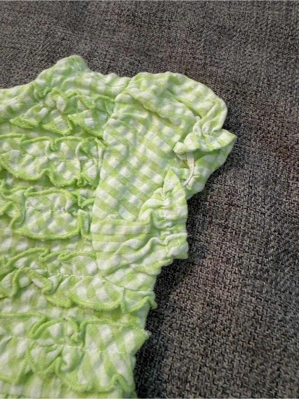 Youngland seersucker Light Green Gingham Dress Pink Floral Appliqués size 12m